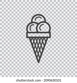 Ice cream in waffle con outline icon. Vector isolated on transparent background.