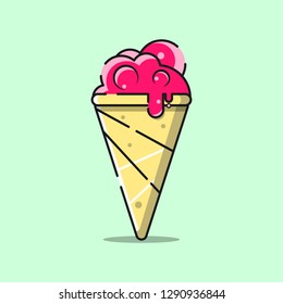 Ice cream in waffle cone.