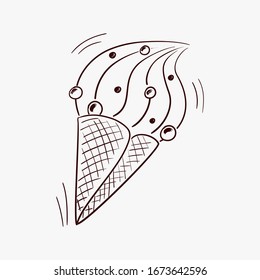 Ice cream in a waffle cone. Caricature. Vector illustration. For packaging, brochures, advertising, design.
