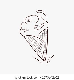 Ice cream in a waffle cone. Caricature. Vector illustration. For packaging, brochures, advertising, design.