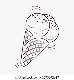 Ice cream in a waffle cone. Caricature. Vector illustration. For packaging, brochures, advertising, design.