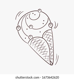 Ice cream in a waffle cone. Caricature. Vector illustration. For packaging, brochures, advertising, design.