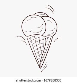 Ice cream in a waffle cone. Caricature. Vector illustration. For packaging, brochures, advertising, design.