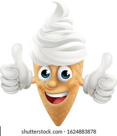 An ice cream waffle cone cartoon character mascot giving at thumbs up