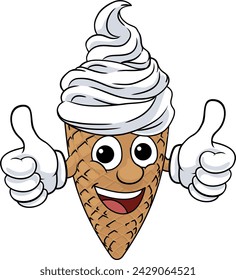 An ice cream waffle cone cartoon character mascot giving at thumbs up