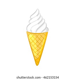 Ice cream in a waffle cone. Cartoon icon. Isolated object on a white background. Vector illustration.