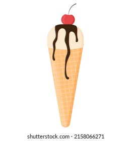 Ice cream in a waffle cone with cherries