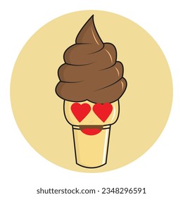 Ice cream in the waffle cone with chocolate taste isolated on white background. Set of vector flat outline icons. Cute cartoon style illustration for product design. mascot ice cream.