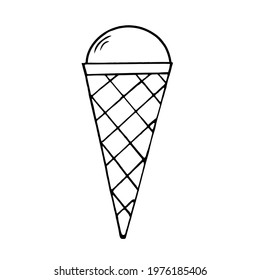 Ice cream in a waffle cone cup on a white background, doodle.Vector ice cream can be used in menus, postcards,and textiles.