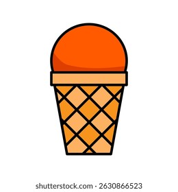Ice Cream Waffle Cone Dessert Sweet Line Icon Food Summer Treat Flat Outline Vector Editable Easy to Edit Symbol