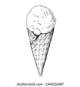 Ice cream in a waffle cone in the doodle style.