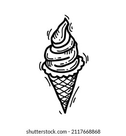 Ice cream waffle cone doodle vector 