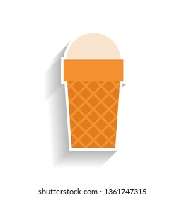 Ice cream in a waffle cone. Flat illustration of food or snack.