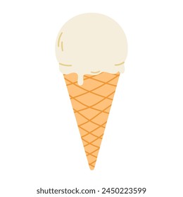 Ice cream in a waffle cone. Flat vector isolated illustration