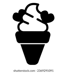 Ice crema de cono de waffle con corazón sólido icono, concepto de helado, signo vectorial de corazones de choco sobre fondo blanco, estilo de glifo helado para concepto móvil y diseño web. Gráficos vectoriales