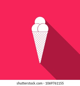 Ice cream in waffle cone icon isolated with long shadow. Flat design. Vector Illustration