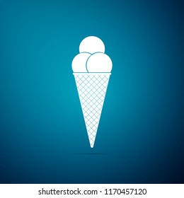 Ice cream in waffle cone icon isolated on blue background. Flat design. Vector Illustration