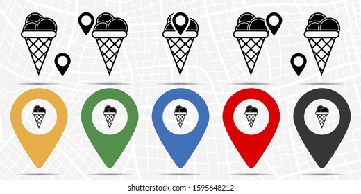 Ice cream in waffle cone icon in location set. Simple glyph, flat illustration element of summer theme icons