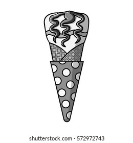 Ice cream in waffle cone icon in monochrome style isolated on white background. Ice cream symbol stock vector illustration.