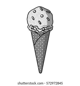 Ice cream in waffle cone icon in monochrome style isolated on white background. Ice cream symbol stock vector illustration.