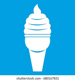 Ice cream in waffle cone icon white isolated on blue background vector illustration