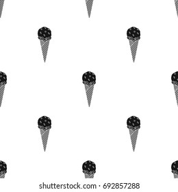 Ice cream in waffle cone icon in black style isolated on white background. Ice cream symbol stock vector illustration.
