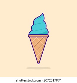 Ice Cream Waffle Cone Illustration. Summer Ice Cream in Waffle Cone. Frozen Sweet Sundae in Cartoon Style. Isolated Vector.
