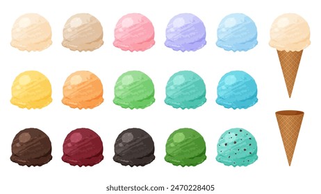 Ice cream and waffle cone illustration material set