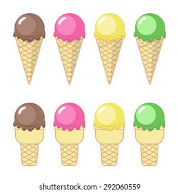 Ice Cream in a Waffle Cone Illustration Set 