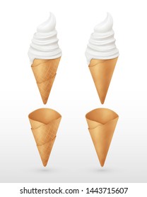 Ice cream in waffle cone isolated vector.