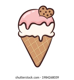 Ice cream waffle cone isolated on white background. Vector illustration in cartoon style for t-shirt design.