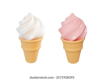 Ice cream in a waffle cone isolated on a white background. Realistic classic 3d ice cream