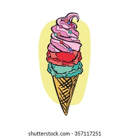 Ice cream. Waffle cone. Isolated object on white background.