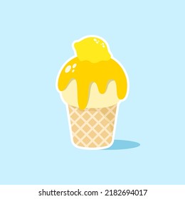 Ice cream waffle cone. lemon fruit. waffle cone with soft ice cream with background. vector illustration