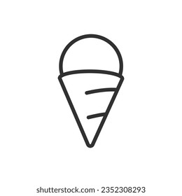 Ice cream with a waffle cone, linear icon. Line with editable stroke