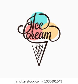 Ice cream in the waffle cone logo. Ice cream cone sign on white background