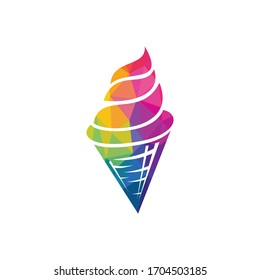 Ice cream in the waffle cone logo. Ice cream cone vector icon.	