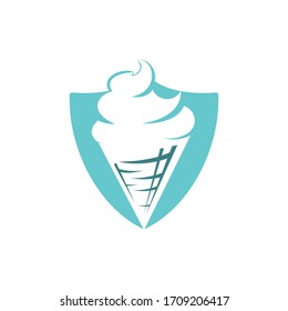 Ice cream in the waffle cone logo. Ice cream cone vector icon.	