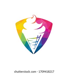 Ice cream in the waffle cone logo. Ice cream cone vector icon.	