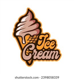 ice cream waffle cone logo icon, cartoon illustration for sticker and t shirt design isolated on white background