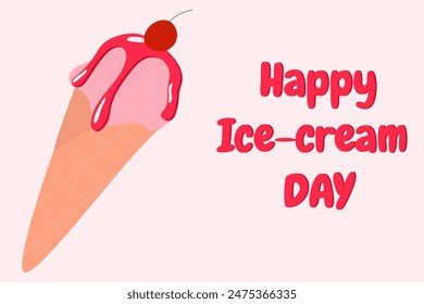 Ice cream in a waffle cone.  National ice-cream day.