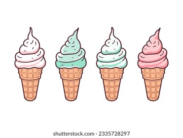 Ice cream in a waffle cone on a white background. Vector illustration