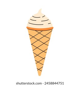 Ice cream in waffle cone on white background. y2k element. Cooling summer dessert