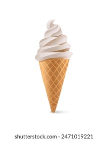 Ice cream in a waffle cone on a white background. Vector realistic illustration