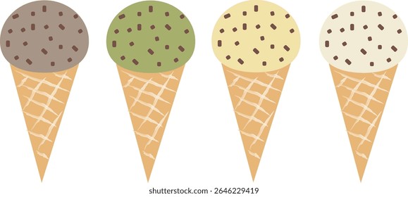 Ice Cream in a Waffle Cone on a White Background.