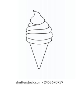Ice cream in waffle cone in one continuous line art design