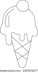 Ice cream in waffle cone in one continuous line drawing. Symbol dessert gelato for menu and business card design in simple linear style. Editable stroke. Doodle contour vector illustration