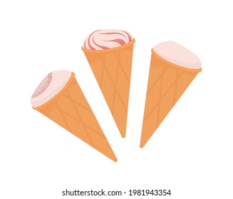 Ice cream in a waffle cone. Outline vector illustration on a white background.