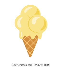 Ice cream in waffle cone in pastel colors. Summer sweet food or desserts theme. Vector illustration isolated on white background. 