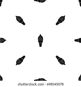 Ice cream in waffle cone pattern repeat seamless in black color for any design. Vector geometric illustration
